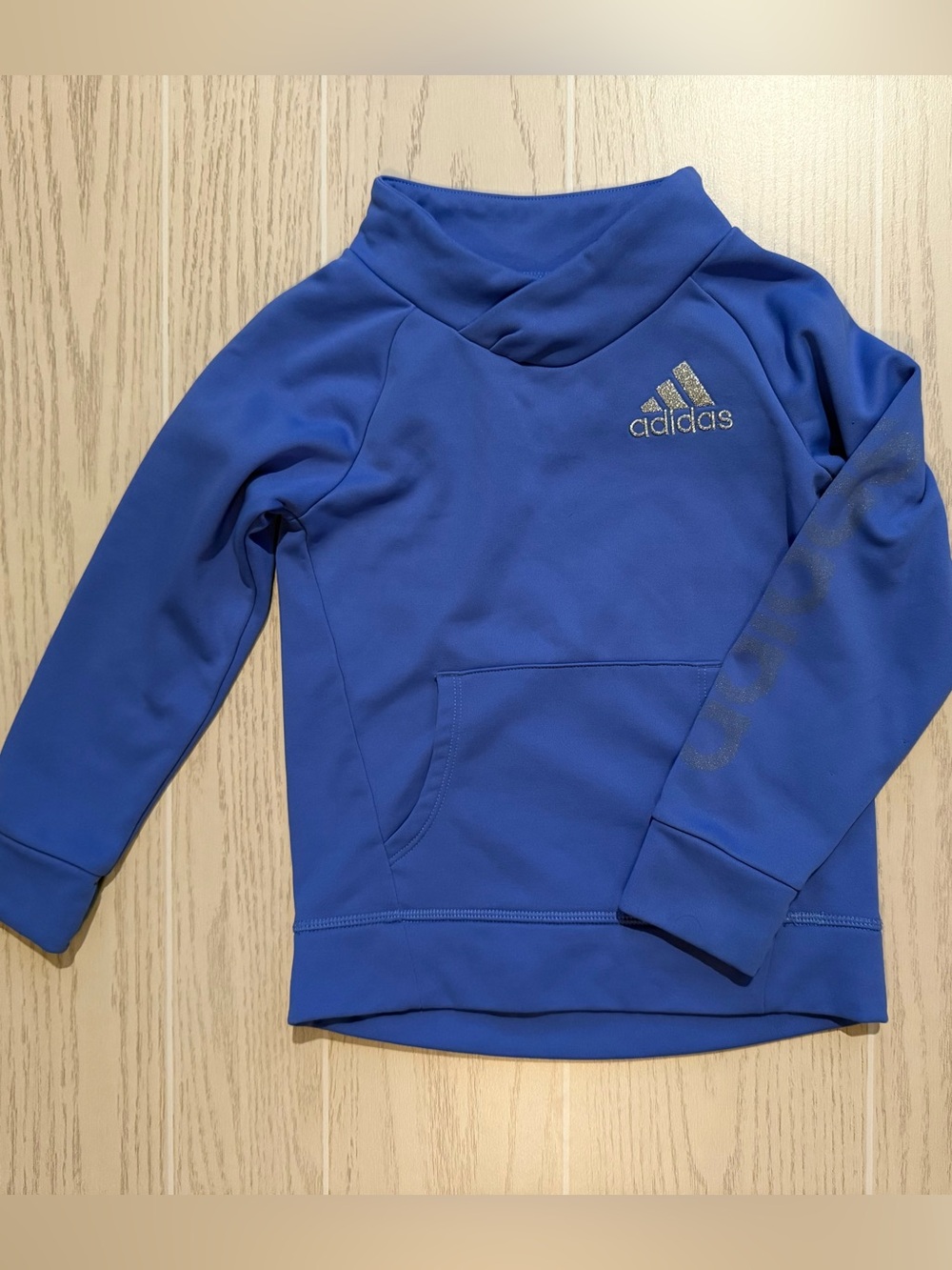 Adidas Girls Size 5 Blue Fleece Cowl Neck Pullover Sweatshirt Athletic